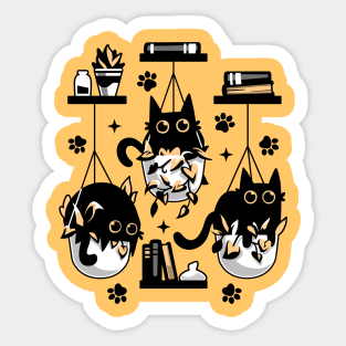 Kittens In Plant Pots - Cute Black Cats Sticker